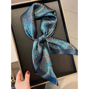 顯白復古春季花卉小領巾女桑蠶絲