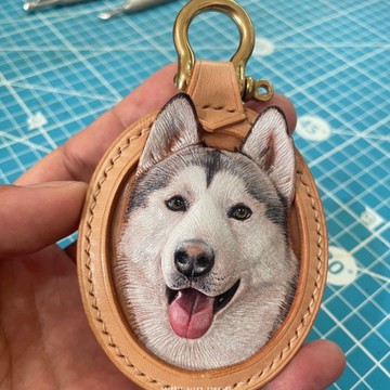 【訂製】我的寵物 寵物雕刻鑰匙圈 皮革雕刻 寵物畫像 皮革畫鑰匙圈 寵物皮革鑰匙圈 寵物皮革雕刻