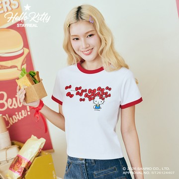 STAYREAL x Hello Kitty 奇想Q萌短版T - 白