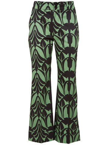 La DoubleJ - graphic-print cropped trousers - women - Cotton/Elastane - M - Green