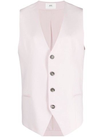 AMI Paris - virgin wool waistcoat - women - Virgin Wool/Cotton/Polyester - S - Pink
