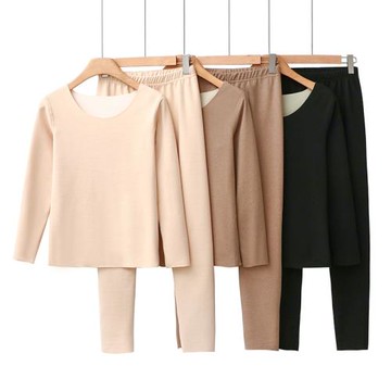 德絨保暖內衣女士冬季無痕內搭發熱秋衣秋褲套裝加絨加厚大碼上衣