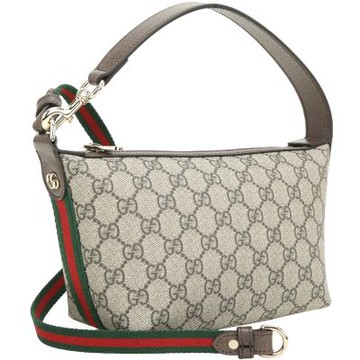 GUCCI 古馳 Ophidia GG 綠紅綠織帶 經典帆布兩段式背帶兩用包(烏木色)