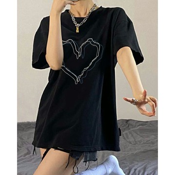 美式短袖上衣女設計感小眾ins潮2022年寬松韓版潮oversize正肩t恤