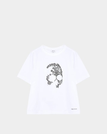 ALEXANDER MCQUEEN 蕾絲骷髏短袖T-Shirt - 白/灰 / 38