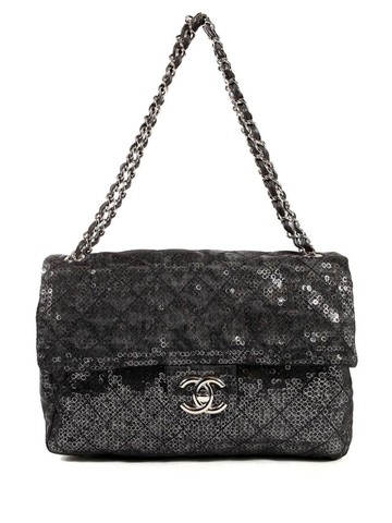 CHANEL Pre-Owned - 2009 Jumbo Classic Flap shoulder bag - unisex - Nylon/Silver Plated Brass - One Size - Black