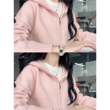 粉色寬松連帽針織開衫毛衣外套女2025新款夏季穿搭韓系超好看上衣