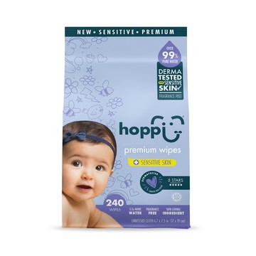[箱購]Hoppi嬰兒敏感濕紙巾80抽X3包x 4Bag袋