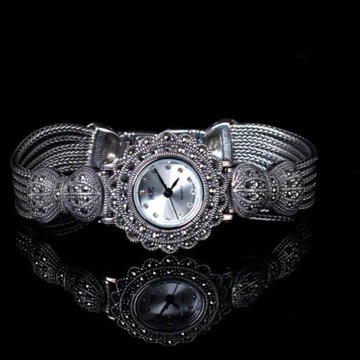 潮流石英機芯手表S925純銀鏤空蝴蝶結女款泰銀歐美風手鏈復古時尚