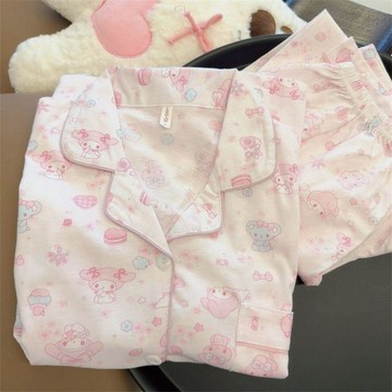 ✨臺灣出貨✨日系卡通甜美可愛美樂蒂睡衣女春秋季短袖短褲學生軟妹家居服套裝