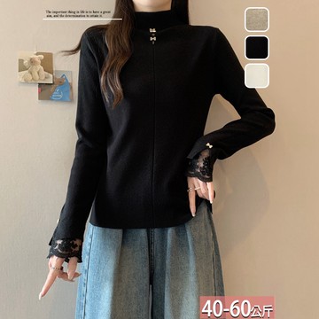 針織蝴蝶墜飾蕾絲上衣(3色) F【766420X】【現+預】☆流行前線☆