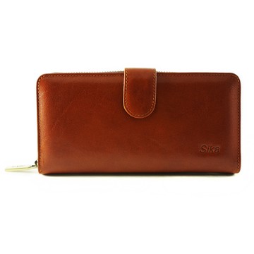 Sika - 義大利時尚真皮拉鍊壓扣長夾A8251-01 - 原味褐