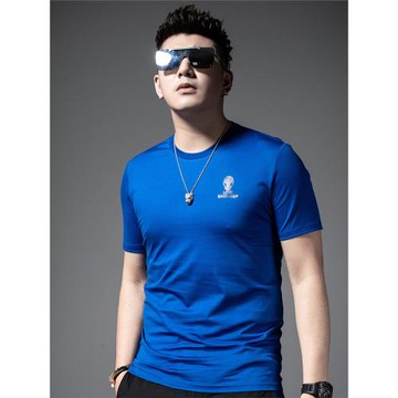 歐貨絲光棉男士短袖t恤夏季新款潮牌外星人燙鉆圓領半袖體恤男裝