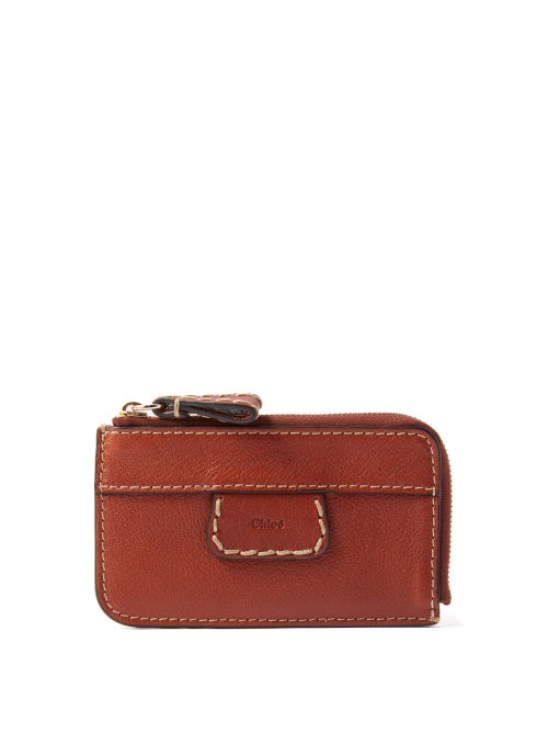 Chloé - Edith Zipped Grained-leather Cardholder - Womens - Dark Red