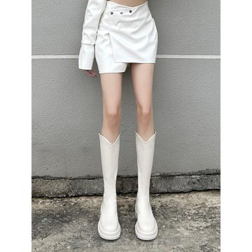 內增高長筒靴女2025新秋冬小個子白色V口長靴增高9cm高筒靴騎士靴