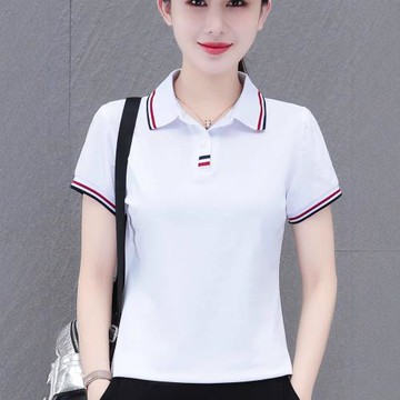 跨境批發翻領夏裝短袖t恤女白色POLO衫夏季大碼女裝遮肚光板打底