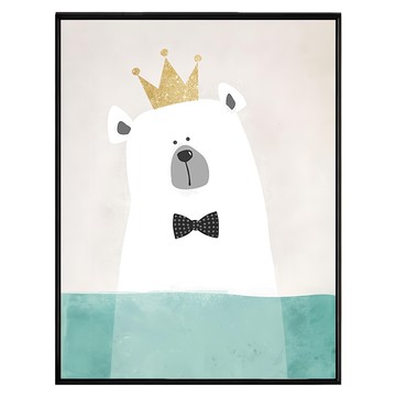 畫作 泡水的白熊 戴皇冠領結  42 x 59.4cm  黑色