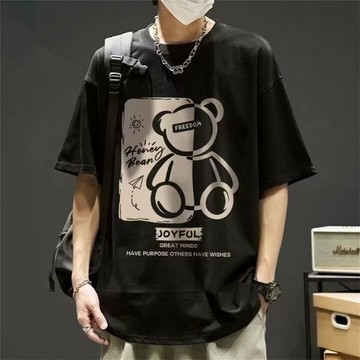 M-8XL臺灣出貨 時尚小熊短袖T恤男 韓版大尺碼男裝 休閒寬鬆落肩五分袖上衣 胖子顯瘦 男生衣服 短t 加肥加大尺碼T