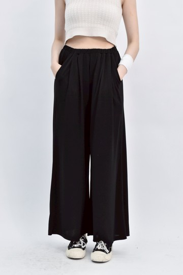 (S) illo韓牌高腰質感鬆緊腰黑色長褲