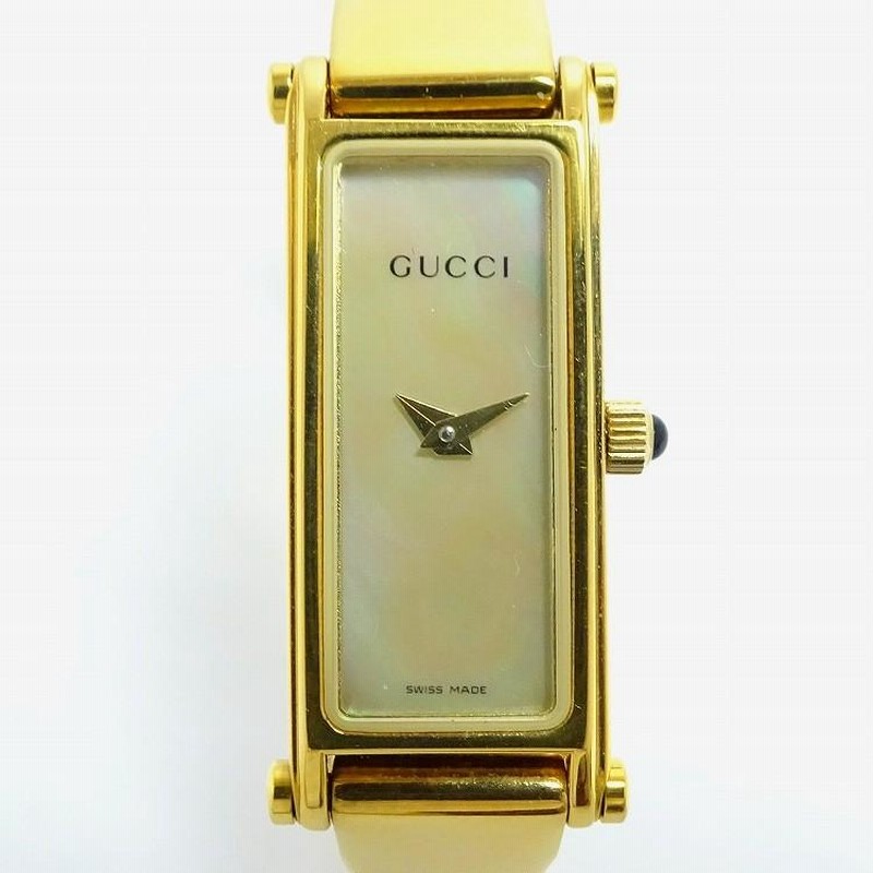 中古】グッチ レディース腕時計 バングルウォッチ クオーツ シェル文字  
