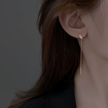 925純銀千紙鶴耳線女2021年新款潮2022長款耳釘流蘇玫瑰金色耳環