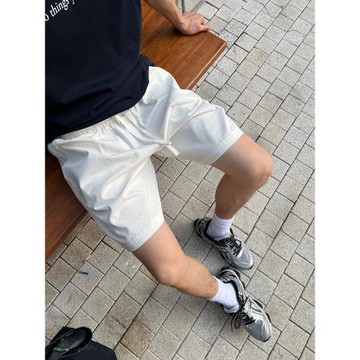 馬克斯星球 夏季新款白色松緊腰短褲男寬松直筒休閑透氣百搭褲子