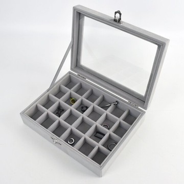 飾品收納盒 質感灰色絨面24格【NAWA61】