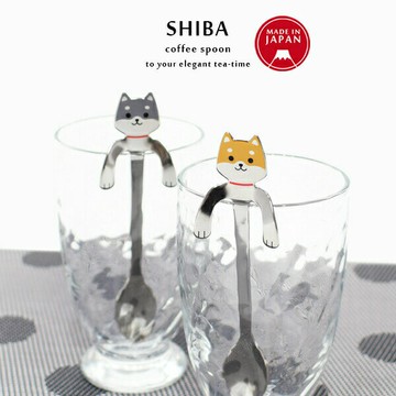 日本製 高桑金屬 掛杯緣咖啡匙-柴犬 茶 咖啡湯匙 湯匙 點心勺 餐具 燕三條 黑色 茶色＊夏日微風＊