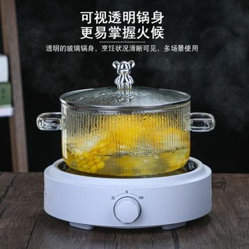 雙耳高硼硅小熊玻璃鍋明火家用泡面碗宿舍學生帶蓋透明耐高溫湯鍋