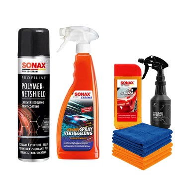 SONAX PNS石英鍍膜+CSC長效陶瓷鍍膜(送光滑洗車精+IPA脫脂劑+六入超細纖維擦拭/下蠟布)長效保護保持亮麗