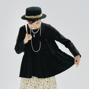 黑色蝴蝶結純棉針織長袖上衣