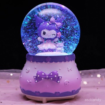【臺灣-出貨】美樂蒂水晶球音樂盒夢幻旋轉髮光彩燈八音盒庫洛米係列生日禮物兒