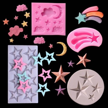 翻糖模具 手作模具 卡通月亮星星雲朵五角星矽膠模具翻糖蛋糕裝潢挿件滴膠模巧克力模