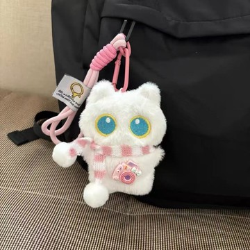 🚚臺灣出貨🚚可愛呆萌大眼黑貓掛件毛絨玩偶情侶包掛件創意相機小黑貓鑰匙扣