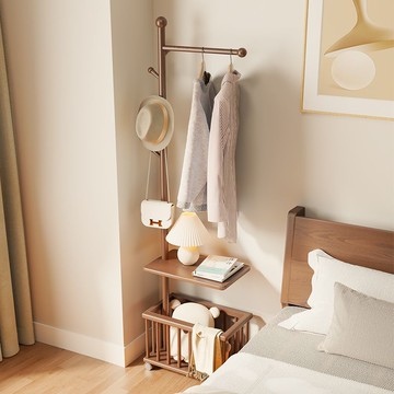 【含稅/可開票】實木掛衣架多功能床邊衣架落地臥室家用臟衣簍置物架可移動衣帽架 快速出貨S