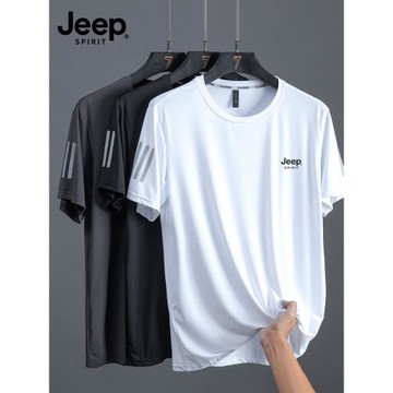 Jeep短袖T恤男夏季圓領半袖運動上衣2025新款體恤寬松冰絲速干衣