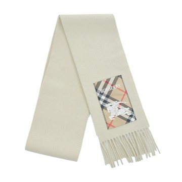 BURBERRYB 戰馬格紋標籤羊絨圍巾(米色)