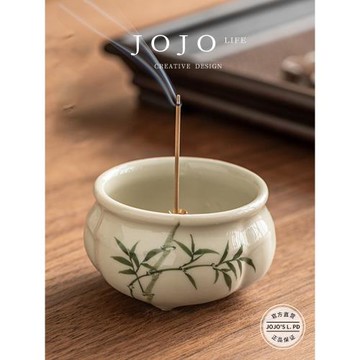 JOJO'S L. PD.Treasury.三足香爐翠綠文竹中式禪意陶瓷熏香 |縣庫