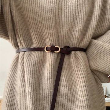 女士真皮西裝細腰帶百搭打結裝飾皮帶時尚黑色配連衣裙子毛衣收腰