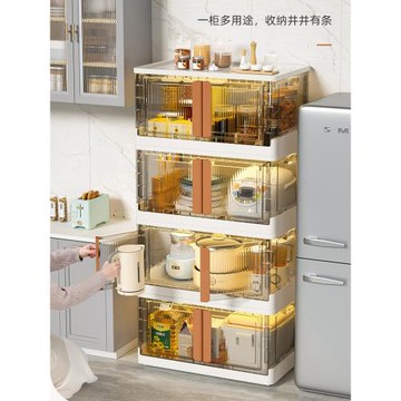 廚房置物架落地翻蓋儲物柜帶門多功能櫥柜碗筷盤碟鍋具收納置物柜