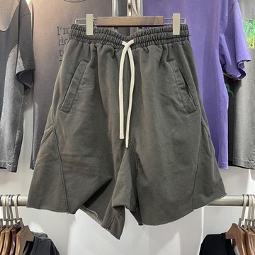 2024夏季美式街頭復古抽繩寬松短褲中腰拼接做舊男女休百搭休閑褲