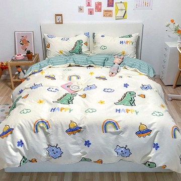 Betrise 貝翠絲 銀離子防蹣抗菌 100%精梳棉兩用被床包4件組  Queen Size  恐龍星球  床包 + 兩用被 + 枕套 2個