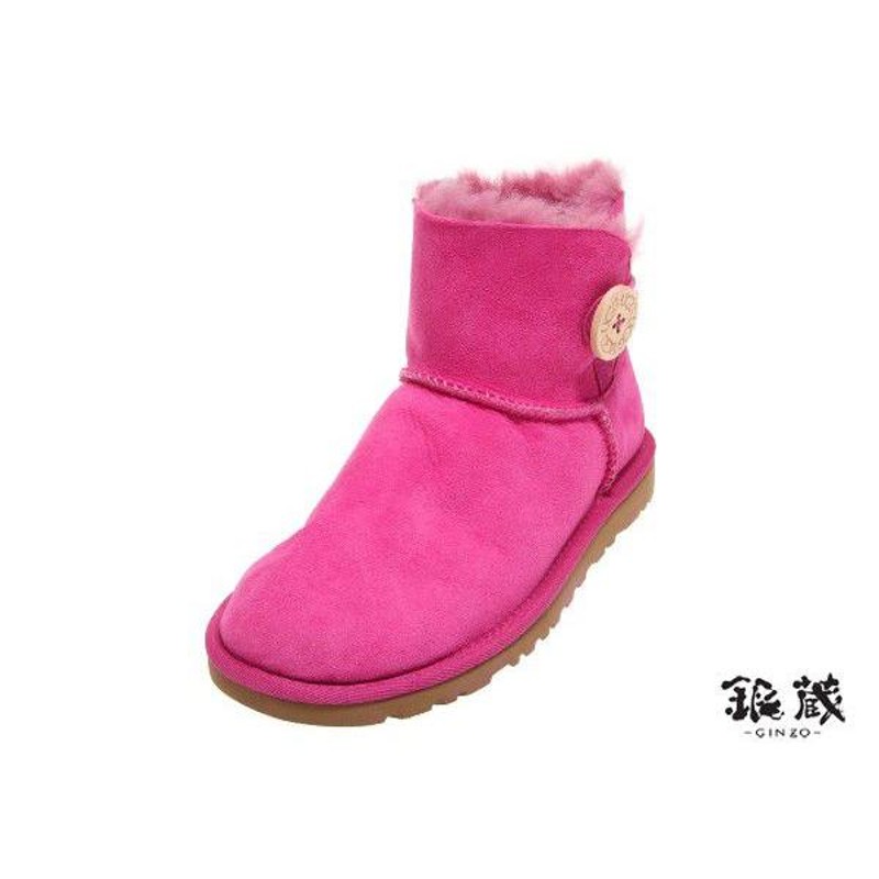 アグ UGG ムートンブーツ ミニ ベイリーボタン ピンク サイズ22 中古