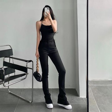 YoungGirlDay 2023新款歐美高腰修身顯瘦微喇西裝馬蹄褲拖地長褲