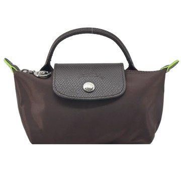 LONGCHAMP LE PLIAGE GREEN系列撞色再生尼龍手提水餃化妝包(摩卡棕)