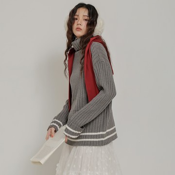 慵懶高領針織毛衣-灰【KT223418】