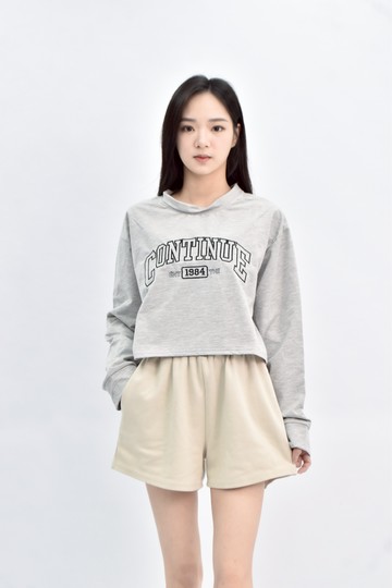【加購優惠】(XL) 短版刺繡灰色長袖上衣