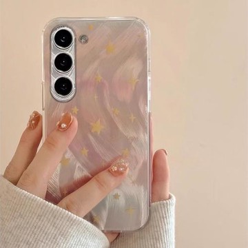 半透粉暈染星星適用三星S24ultra手機殼羽毛紋s23+plus鐳射s22硅膠s21fe/s20/s10/a23/a72/a54軟殼note8女款