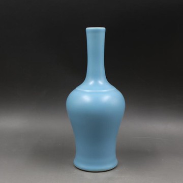 清雍正年制天藍無光釉搖鈴尊瓶 仿古工藝瓷器擺件 古董古玩收藏1入