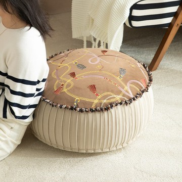 『百貨屋二號』金鏈彩條坐墩輕奢風絨布刺繡加厚地板坐墊沙發翹腿墊 現貨